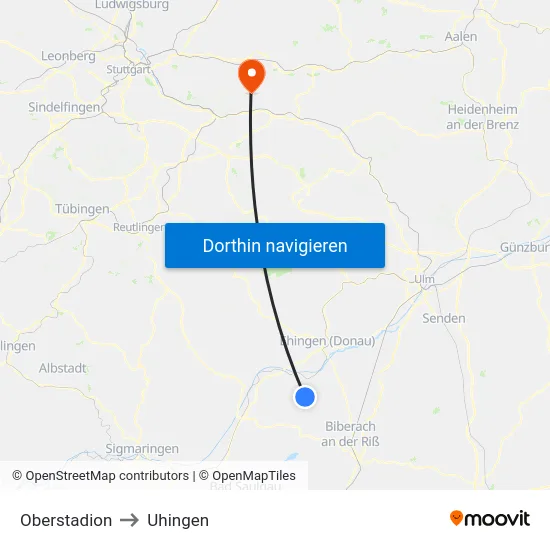 Oberstadion to Uhingen map
