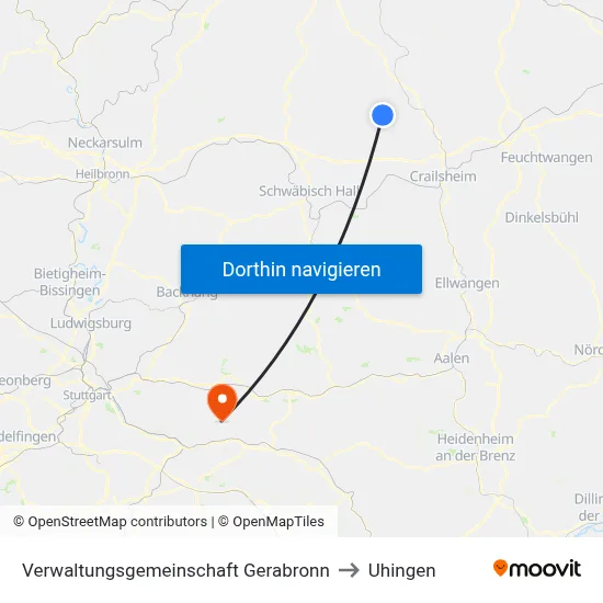 Verwaltungsgemeinschaft Gerabronn to Uhingen map
