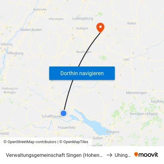 Verwaltungsgemeinschaft Singen (Hohentwiel) to Uhingen map