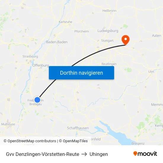 Gvv Denzlingen-Vörstetten-Reute to Uhingen map