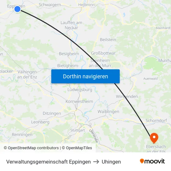 Verwaltungsgemeinschaft Eppingen to Uhingen map