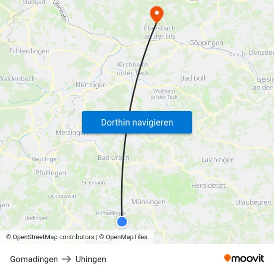 Gomadingen to Uhingen map