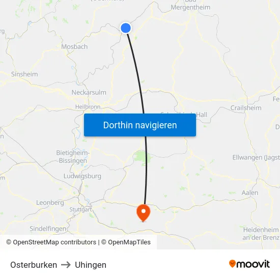 Osterburken to Uhingen map
