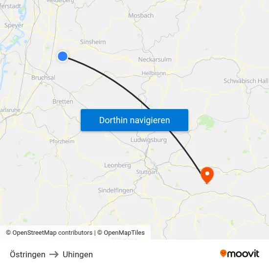 Östringen to Uhingen map