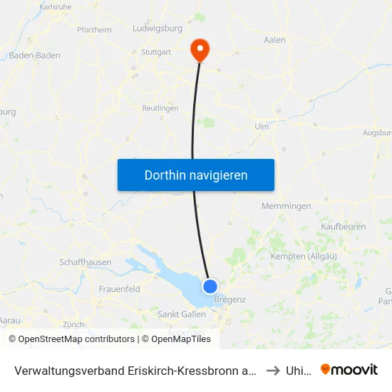 Verwaltungsverband Eriskirch-Kressbronn am Bodensee-Langenargen to Uhingen map