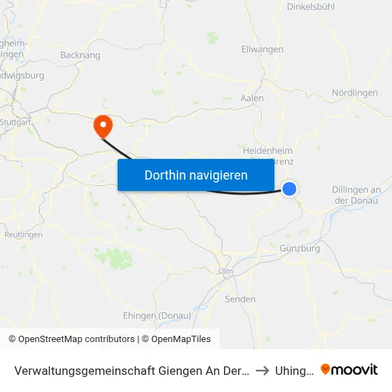 Verwaltungsgemeinschaft Giengen An Der Brenz to Uhingen map