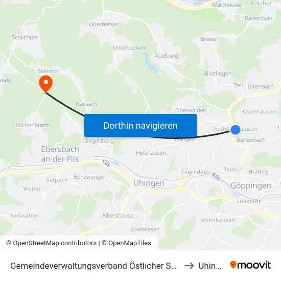 Gemeindeverwaltungsverband Östlicher Schurwald to Uhingen map