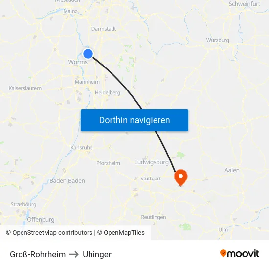 Groß-Rohrheim to Uhingen map