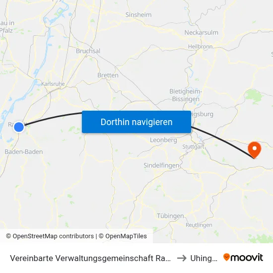 Vereinbarte Verwaltungsgemeinschaft Rastatt to Uhingen map