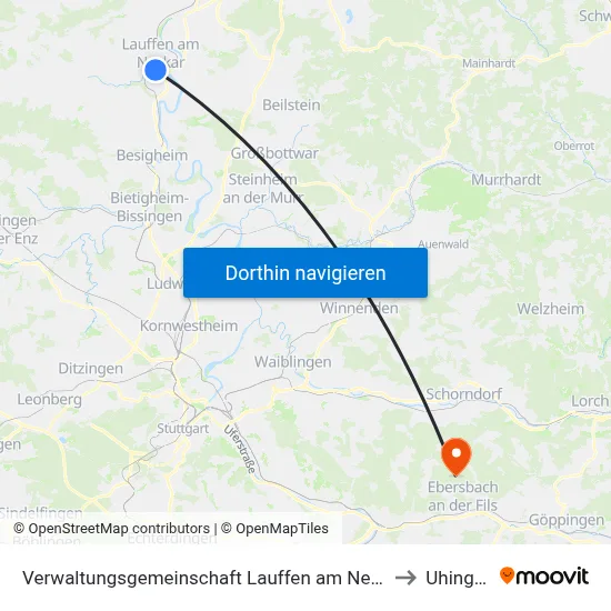 Verwaltungsgemeinschaft Lauffen am Neckar to Uhingen map