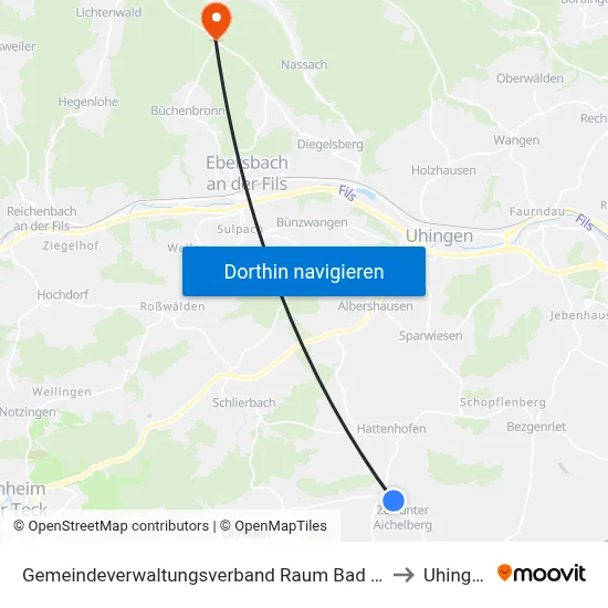 Gemeindeverwaltungsverband Raum Bad Boll to Uhingen map