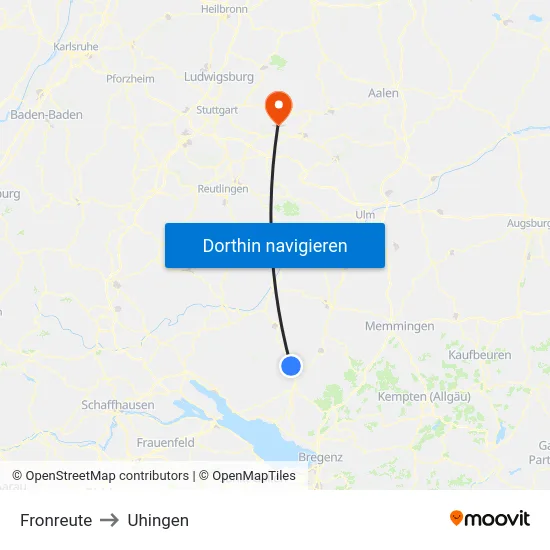 Fronreute to Uhingen map