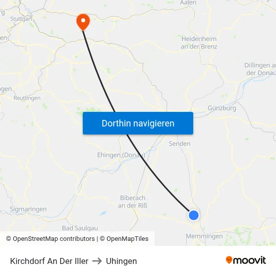 Kirchdorf An Der Iller to Uhingen map