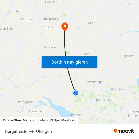 Bergatreute to Uhingen map