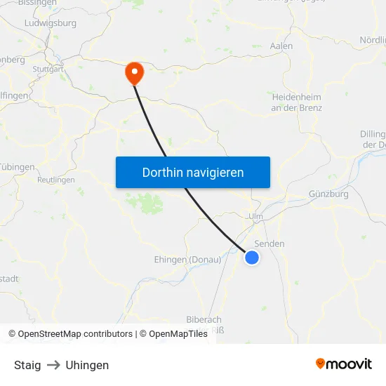 Staig to Uhingen map