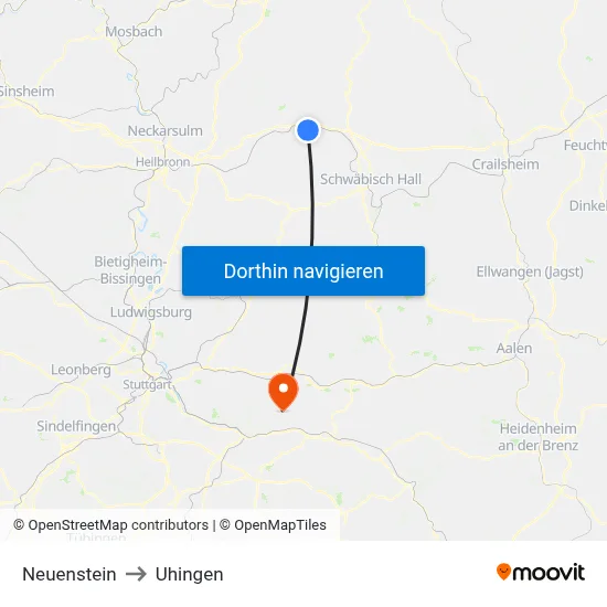 Neuenstein to Uhingen map