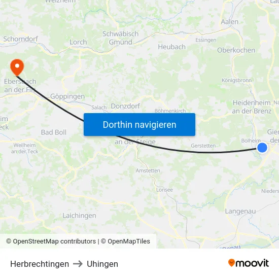 Herbrechtingen to Uhingen map