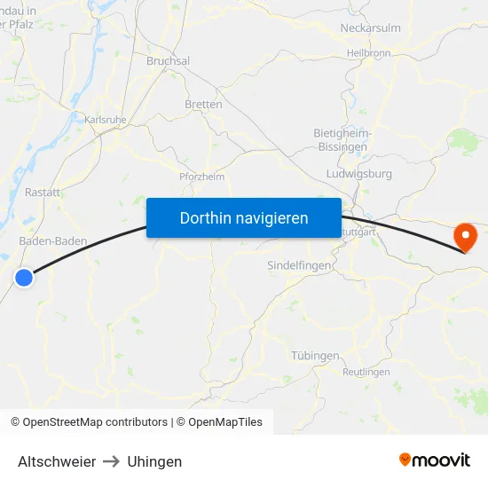 Altschweier to Uhingen map