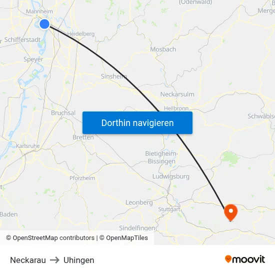 Neckarau to Uhingen map