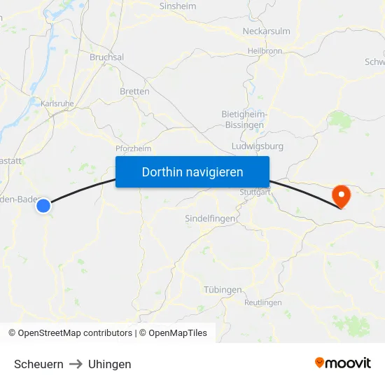 Scheuern to Uhingen map