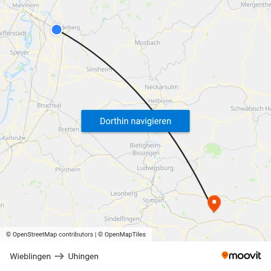 Wieblingen to Uhingen map