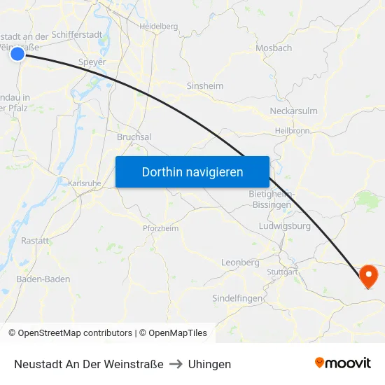 Neustadt An Der Weinstraße to Uhingen map