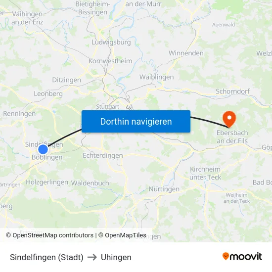 Sindelfingen (Stadt) to Uhingen map