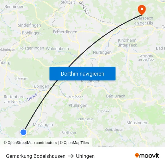 Gemarkung Bodelshausen to Uhingen map