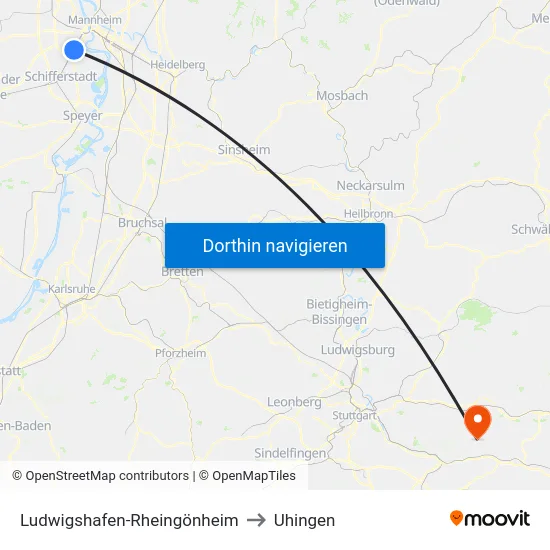 Ludwigshafen-Rheingönheim to Uhingen map