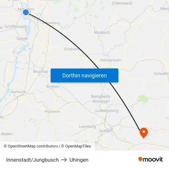 Innenstadt/Jungbusch to Uhingen map