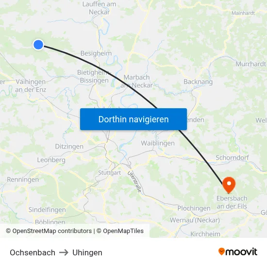 Ochsenbach to Uhingen map
