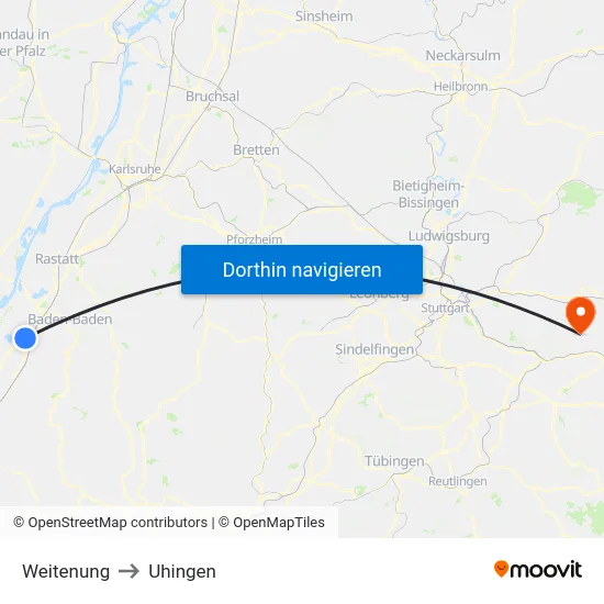 Weitenung to Uhingen map