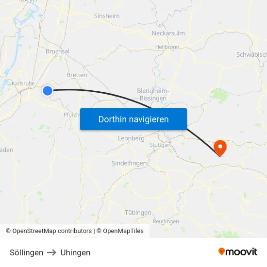 Söllingen to Uhingen map