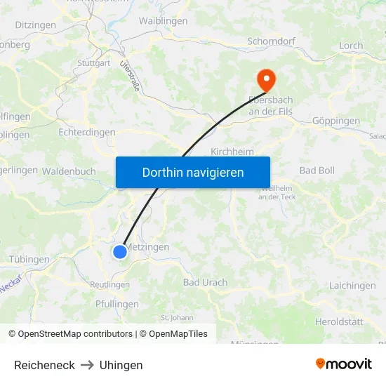 Reicheneck to Uhingen map