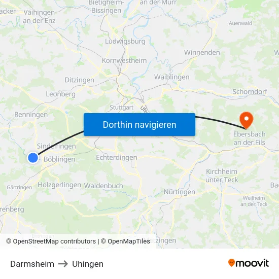Darmsheim to Uhingen map