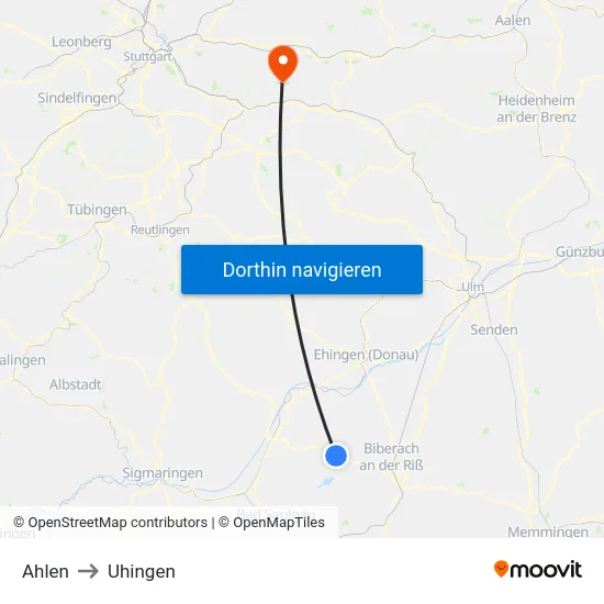 Ahlen to Uhingen map