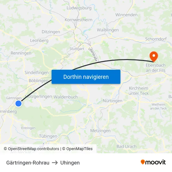 Gärtringen-Rohrau to Uhingen map