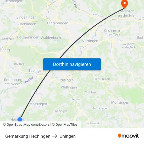 Gemarkung Hechingen to Uhingen map