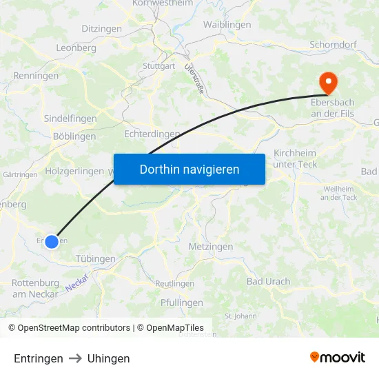 Entringen to Uhingen map