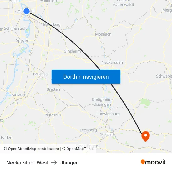 Neckarstadt-West to Uhingen map