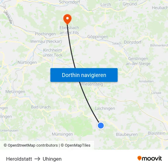 Heroldstatt to Uhingen map
