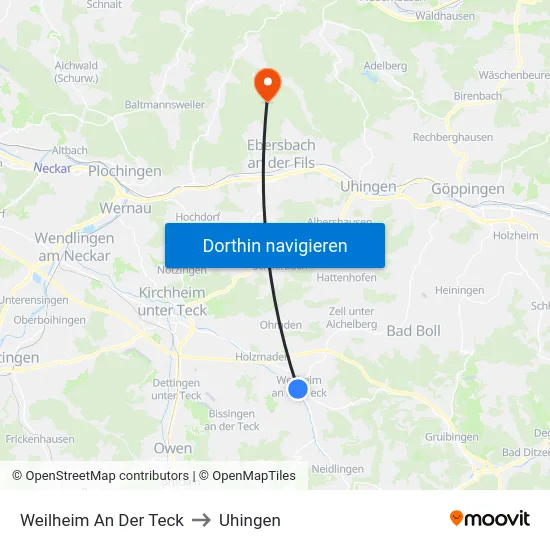 Weilheim An Der Teck to Uhingen map