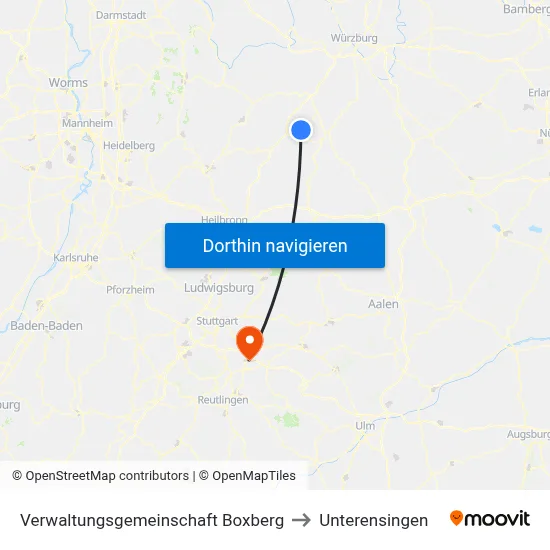 Verwaltungsgemeinschaft Boxberg to Unterensingen map