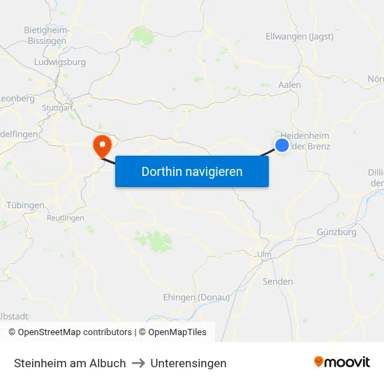 Steinheim am Albuch to Unterensingen map