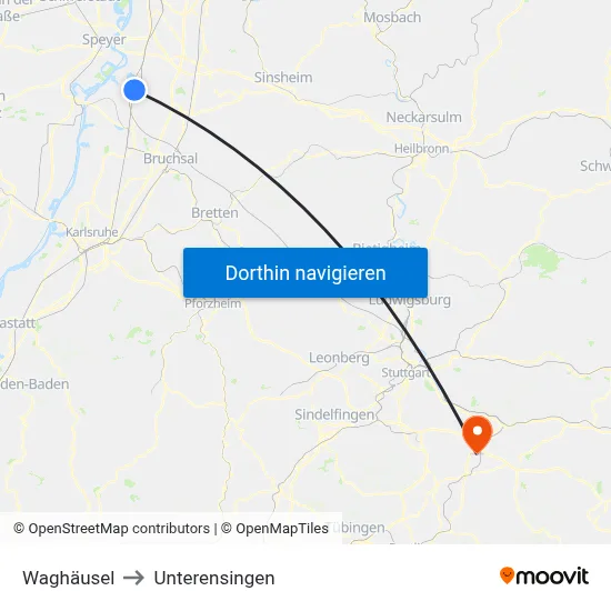 Waghäusel to Unterensingen map