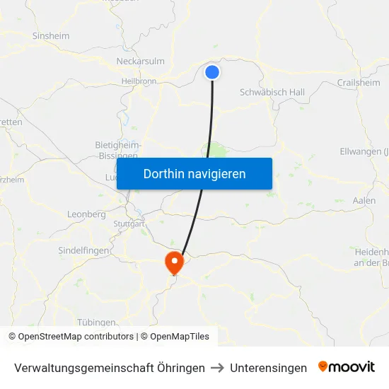 Verwaltungsgemeinschaft Öhringen to Unterensingen map
