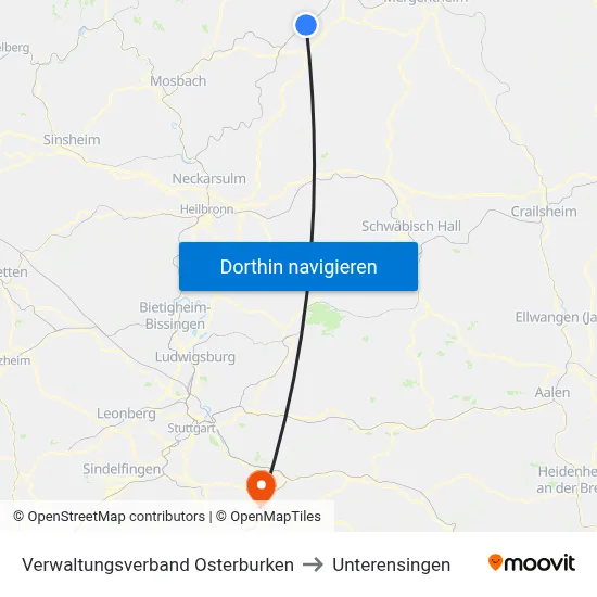Verwaltungsverband Osterburken to Unterensingen map