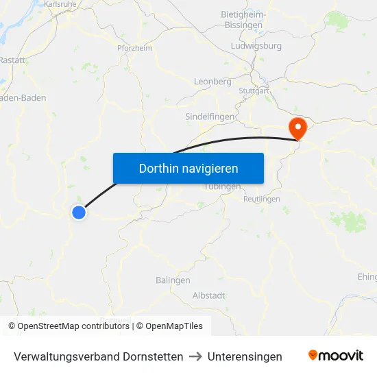 Verwaltungsverband Dornstetten to Unterensingen map