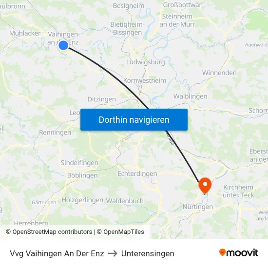 Vvg Vaihingen An Der Enz to Unterensingen map