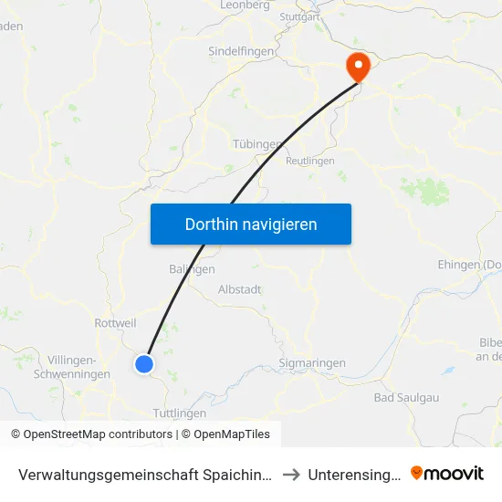 Verwaltungsgemeinschaft Spaichingen to Unterensingen map